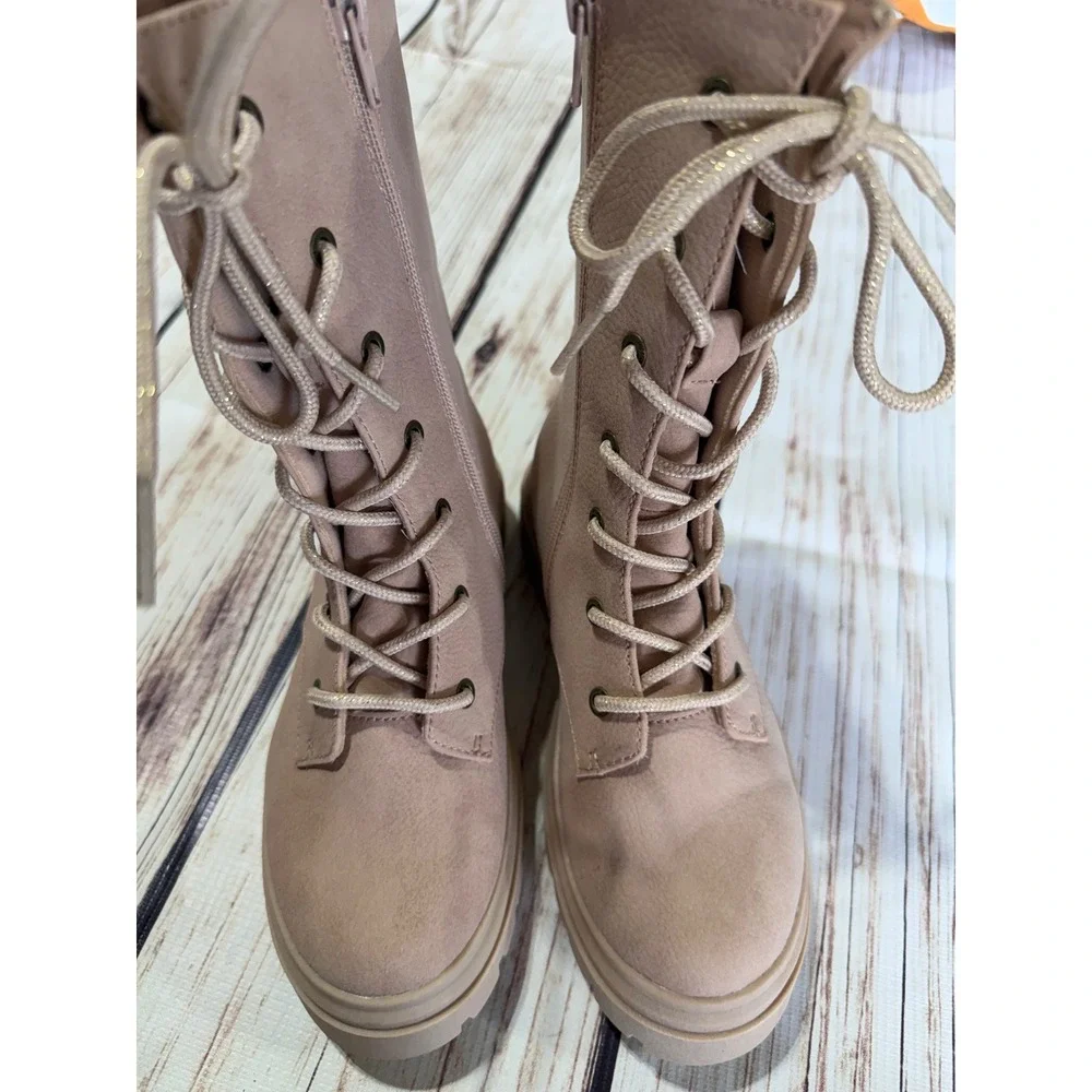 Blowfish Malibu‎ Girls Pink Faux Suede Lace Up Combat Boots Side Zip Size 2